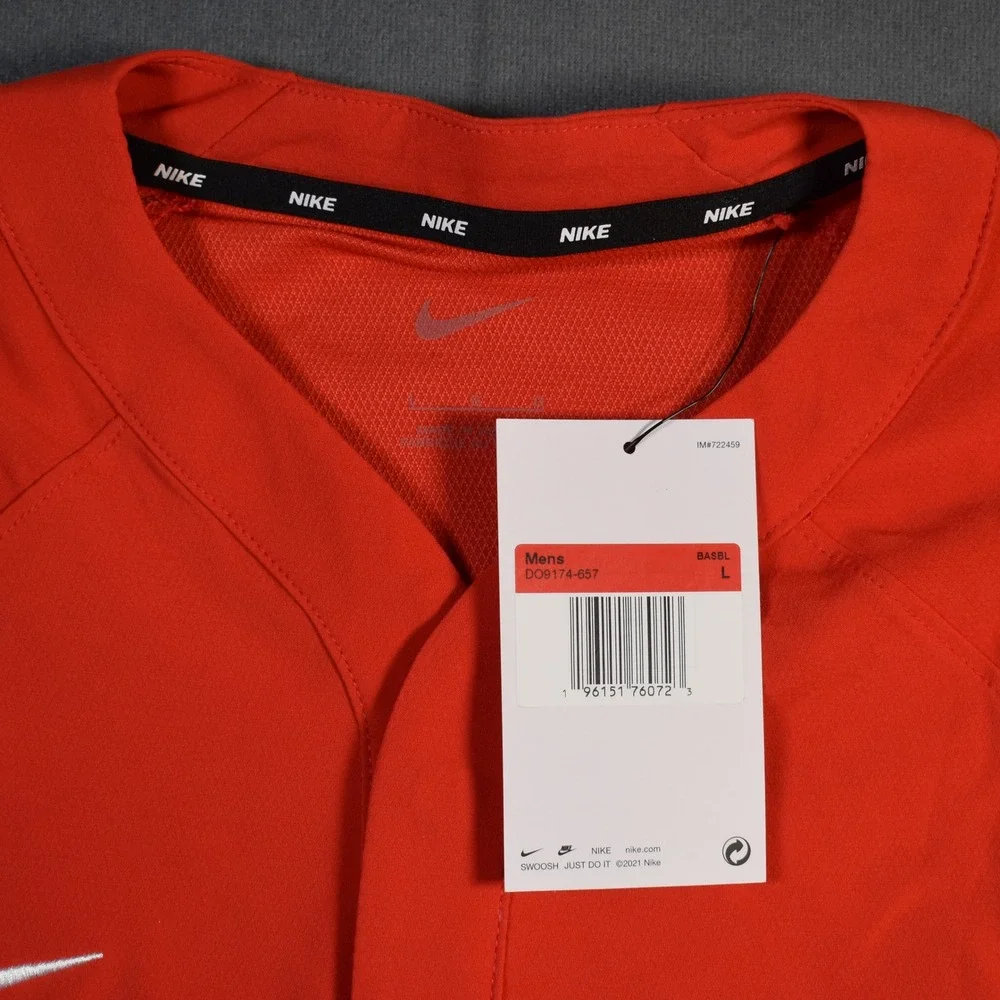 Nike Baseball Pre-Game Long Sleeve Button Snap Large Red Black Training Top - Picture 5 of 8